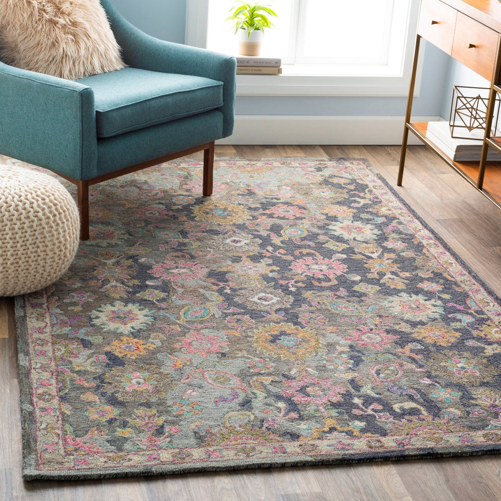 Classic Nouveau CSN-1000 Traditional Wool Rug CSN1000-810 Navy, Light Gray, Charcoal, Teal, Garnet, Rose, Mauve, Bright Purple, Burnt Orange, Dark Brown, Tan, Lime 100% Wool 8' x 10'