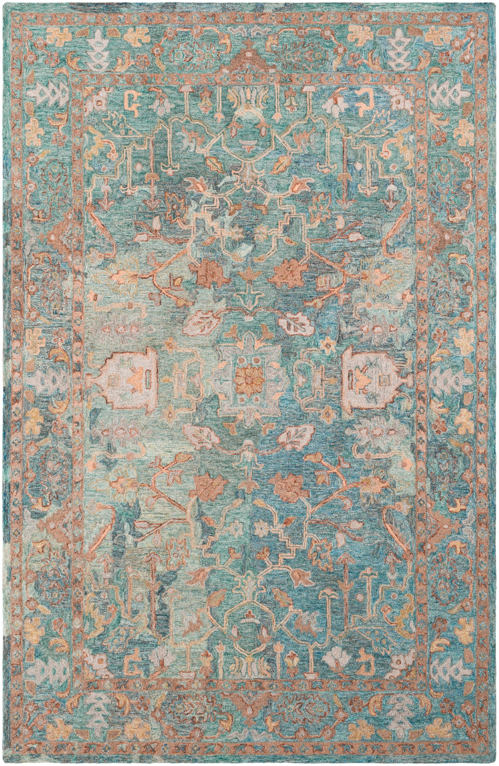 Classic Nouveau CSN-1002 Traditional Wool Rug CSN1002-810 Aqua, Taupe, Grass Green, Khaki, Dark Brown, Mauve, Bright Purple, Tan, Camel 100% Wool 8' x 10'