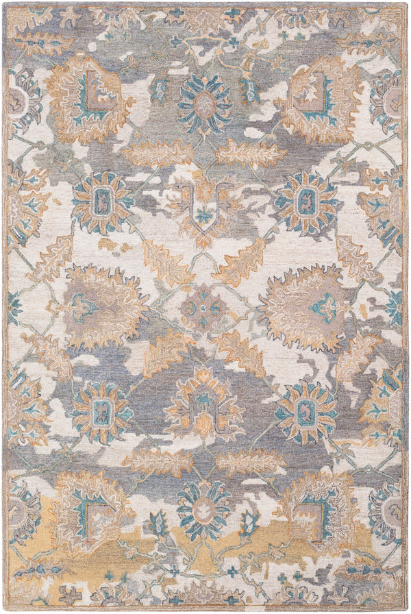 Classic Nouveau CSN-1008 Traditional Wool Rug CSN1008-810 Cream, Medium Gray, Camel, Wheat, Teal, Seafoam, Bright Orange 100% Wool 8' x 10'