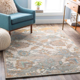 Classic Nouveau CSN-1008 Traditional Wool Rug CSN1008-810 Cream, Medium Gray, Camel, Wheat, Teal, Seafoam, Bright Orange 100% Wool 8' x 10'