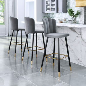 Zuo Modern Zinclair 100% Polyester, Plywood, Steel Modern Commercial Grade Barstool Gray, Black, Gold 100% Polyester, Plywood, Steel