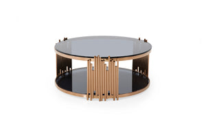 VIG Furniture Modrest Bryce Modern Smoked Glass & Rosegold Round Coffee Table VGVCCT8970