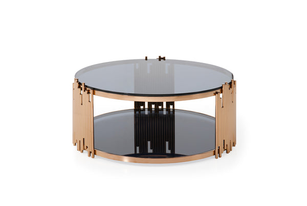 VIG Furniture Modrest Bryce Modern Smoked Glass & Rosegold Round Coffee Table VGVCCT8970