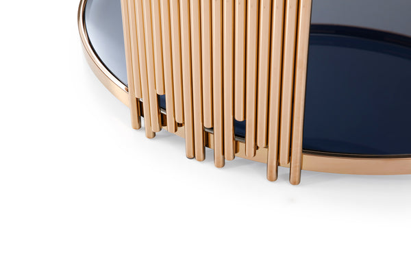 VIG Furniture Modrest Bryce Modern Smoked Glass & Rosegold Round Coffee Table VGVCCT8970