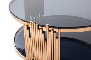 VIG Furniture Modrest Bryce Modern Smoked Glass & Rosegold Round Coffee Table VGVCCT8970