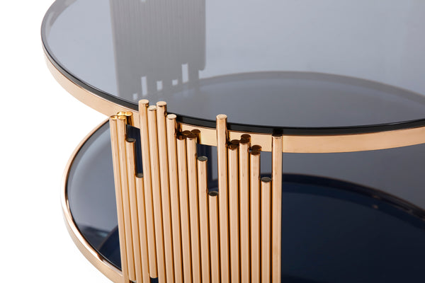 VIG Furniture Modrest Bryce Modern Smoked Glass & Rosegold Round Coffee Table VGVCCT8970