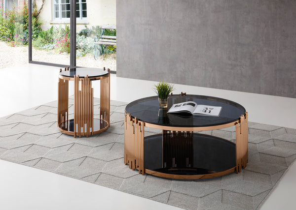 VIG Furniture Modrest Bryce Modern Smoked Glass & Rosegold Round Coffee Table VGVCCT8970