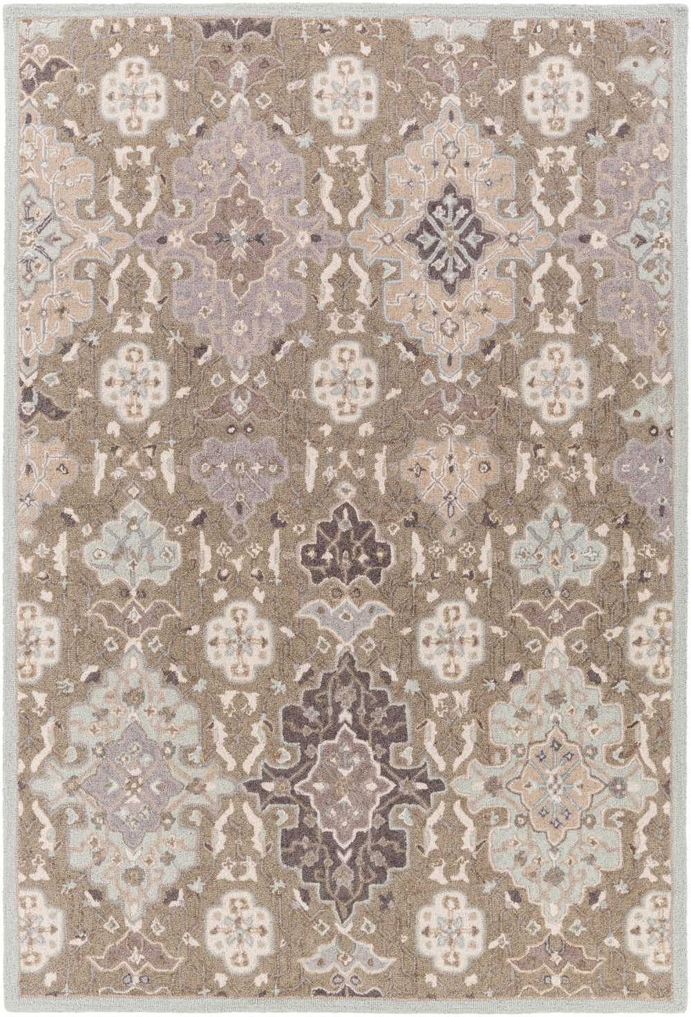 Castille CTL-2006 Traditional Wool Rug CTL2006-913 Taupe, Ice Blue, Charcoal, Medium Gray 100% Wool 9' x 13'