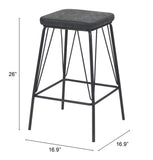 Zuo Modern Samuel 100% Polyurethane, Plywood, Steel Modern Commercial Grade Barstool Set - Set of 2 Vintage Black, Black 100% Polyurethane, Plywood, Steel