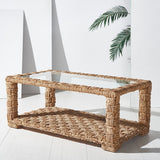 Safavieh Christi Waterhyacinth Coffee Table Natural Wood / Waterhyacinth / Seagrass / Tempered Glass CWK2004A