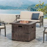 Finethy Outdoor 40,000 BTU Lightweight Concrete Square Fire Pit, Brown Wood Noble House