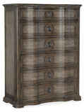 Woodlands Traditional-Formal Six-Drawer Chest In Poplar And Hardwood Solids With Flat Cut Primavera And Quartered Oak Veneers, Cedar And Felt Panel