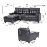 Harlar Contemporary Faux Leather Tufted 3 Seater Sofa and Chaise Lounge Set, Midnight Black and Dark Brown Noble House