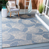 Courtyard Gingko Leaves Outdoor Power Loomed 85.4% Polypropylene, 10.4% Polyester, 4.2% Latex Rug Blue / Light Beige