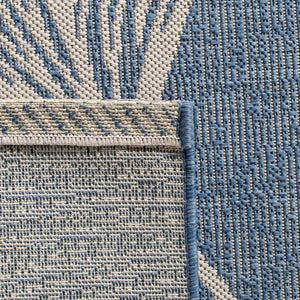 Courtyard Gingko Leaves Outdoor Power Loomed 85.4% Polypropylene, 10.4% Polyester, 4.2% Latex Rug Blue / Light Beige