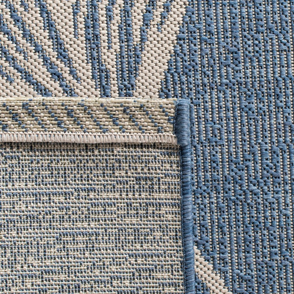 Courtyard Gingko Leaves Outdoor Power Loomed 85.4% Polypropylene, 10.4% Polyester, 4.2% Latex Rug Blue / Light Beige