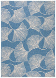 Courtyard Gingko Leaves Outdoor Power Loomed 85.4% Polypropylene, 10.4% Polyester, 4.2% Latex Rug Blue / Light Beige