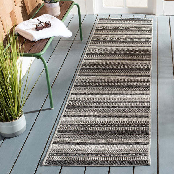 Courtyard  Outdoor Power Loomed 85.4% Polypropylene, 10.4% Polyester, 4.2% Latex Rug Black / Grey