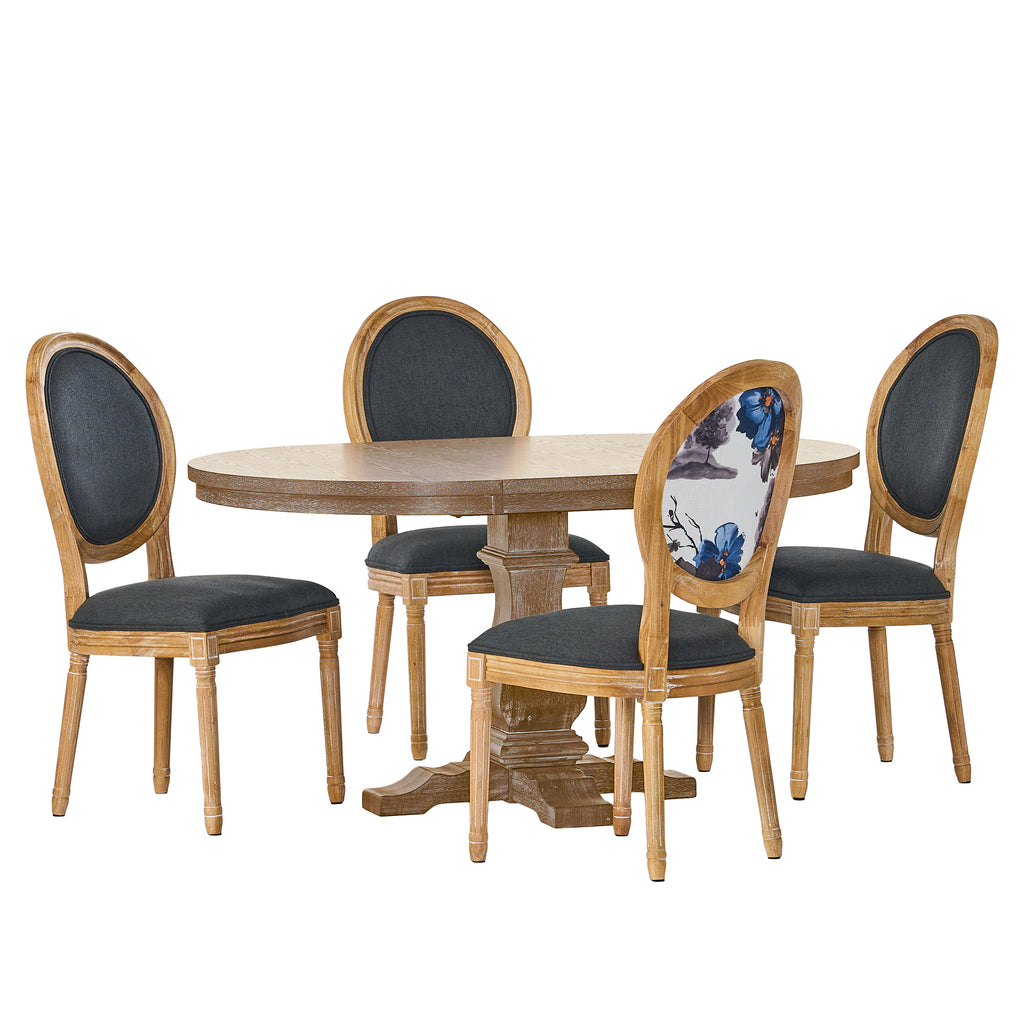 Noble House Ardene Fabric Upholstered Wood and Cane 5 Piece Circular Dining  Set, Gray and Black 