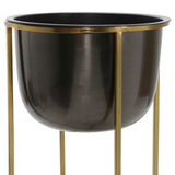 Sagebrook Home Glam Set of 2 -  Metal 25/21" Planter W/ Stand, Gunmetal/gold 15163 Gold Metal