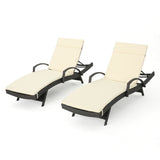 Salem Outdoor Grey Wicker Arm Chaise Lounges with BEige Water Resistant Cushions Noble House