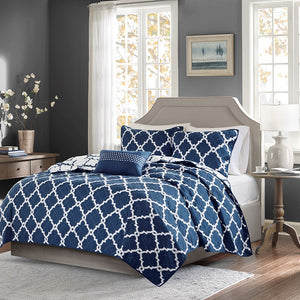 Madison Park Essentials Merritt Transitional| 100% Polyester Microfiber Printed Coverlet Set W/ Quilting MPE13-241