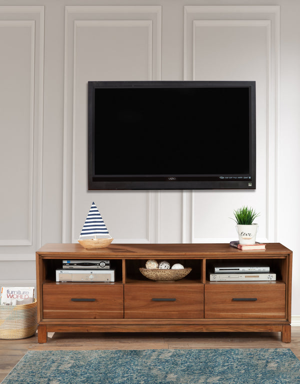 Nova TV Console in Honey Maple - Fully Assembled Mahogany with Dovetail Drawers & Cord Management