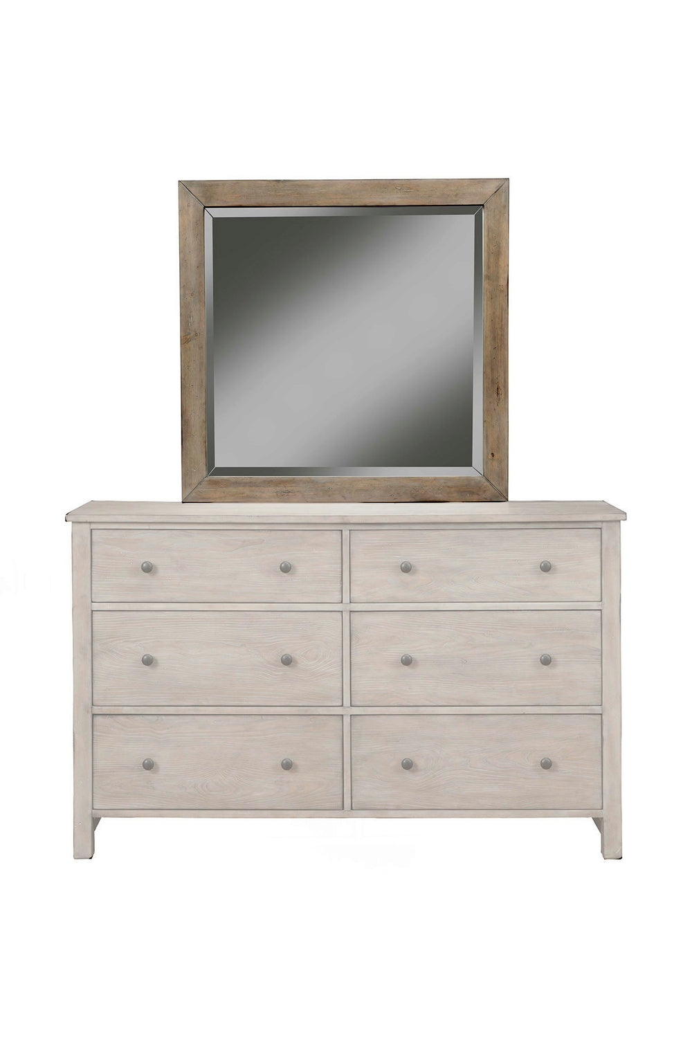 Classic Mirror: Antique-Style Beveled Glass with Weathered Gray Finish, Perfect for Any Bedroom Décor