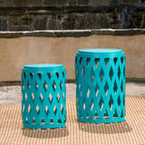 Selen Outdoor Small and Large Matte Teal Iron Side Table Set Noble House