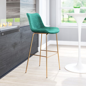Zuo Modern Tony 100% Polyester, Plywood, Steel Modern Commercial Grade Barstool Green, Gold 100% Polyester, Plywood, Steel
