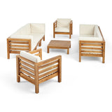 Noble House Oana Outdoor 8 Seater Acacia Wood Sofa and Club Chair Set, Teak Finish and Beige