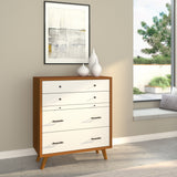 Alpine Furniture Flynn Mid Century Modern 4 Drawer Two Tone Multifunction Chest w/Pull Out Tray, Acorn/White 999-05 Acorn & White Mahogany Solids & Okoume Veneer 38 x 18 x 43