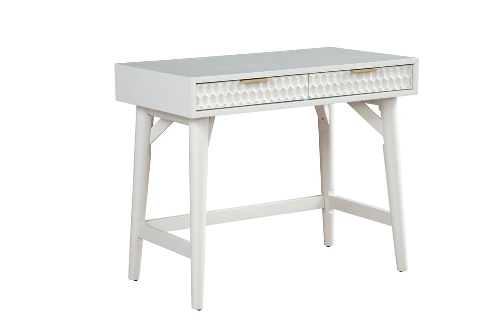 White Pearl Mini Desk - Elegant Mahogany with Textured Drawers, Gold Hardware & Felt Lining