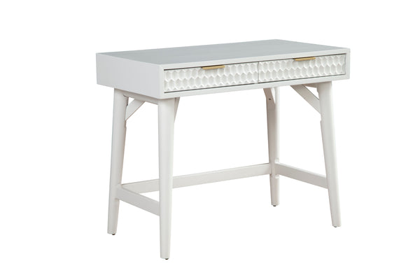 White Pearl Mini Desk - Elegant Mahogany with Textured Drawers, Gold Hardware & Felt Lining