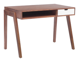 Zuo Modern Linea Acacia Wood, Plywood, MDF Mid Century Commercial Grade Desk Walnut, White Acacia Wood, Plywood, MDF