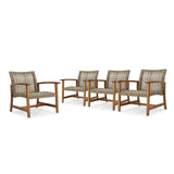 Christopher Knight Home® Hampton Outdoor Mid Century Grey Wicker Club Chairs with Natural Stained Acacia Wood Frame - Set of 4