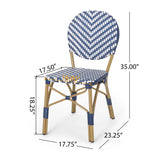 Picardy Outdoor Aluminum French Bistro Chairs, Navy Blue, White, and Bamboo Finish Noble House
