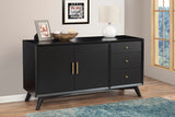 Alpine Furniture Flynn Sideboard, Black 966BLK-64 Black Mahogany Solids & Okoume Veneer 58 x 19 x 30