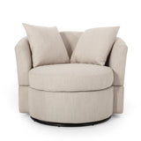 Noble House Smyrna Contemporary Upholstered Swivel Club Chair, Beige and Black
