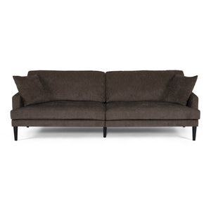 Malverne Contemporary 3 Seater Fabric Sofa with Accent Pillows, Brown and Dark Brown Noble House