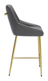 Zuo Modern Madelaine 100% Polyurethane, Plywood, Steel Modern Commercial Grade Counter Stool Gray, Gold 100% Polyurethane, Plywood, Steel