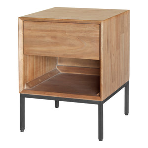 Hathaway 1-Drawer Night Stand - Rustic Modern Design in Solid Mindi Wood with Steel Legs, Fully Assembled