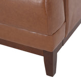 Raintree Mid Century Modern Faux Leather Tufted 3 Seater Sofa, Cognac Brown and Espresso Noble House