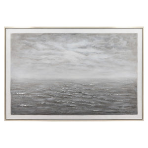 Sagebrook Home Contemporary 62x42 Ocean Painting, Gray On Silver Frame 70083 Gray Pine