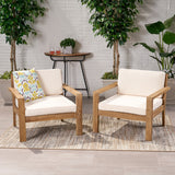 Noble House Santa Ana Outdoor Acacia Wood Club Chairs with Cushions (Set of 2), Brushed Light Brown and Cream