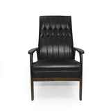 Hoye Mid-Century Modern Accent Chair, Matte Black and Walnut Noble House