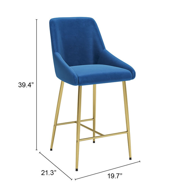 Zuo Modern Madelaine 100% Polyester, Plywood, Steel Modern Commercial Grade Counter Stool Navy, Gold 100% Polyester, Plywood, Steel