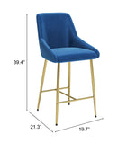 Zuo Modern Madelaine 100% Polyester, Plywood, Steel Modern Commercial Grade Counter Stool Navy, Gold 100% Polyester, Plywood, Steel