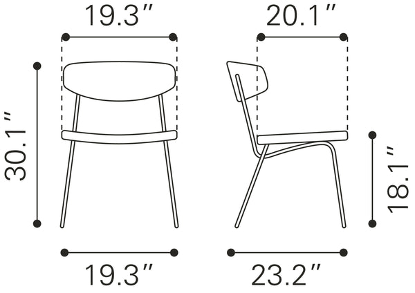 Zuo Modern Ellen 100% Polyurethane, Plywood, Steel Modern Commercial Grade Dining Chair Set - Set of 2 Vintage Brown, Black 100% Polyurethane, Plywood, Steel