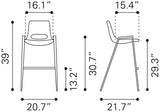 Zuo Modern Desi 100% Polyurethane, Plywood, Steel Modern Commercial Grade Barstool Set - Set of 2 White, Walnut 100% Polyurethane, Plywood, Steel